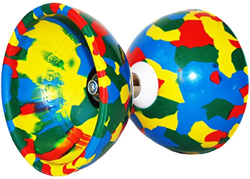 Juggle Dream Jester Diabolo con Rodamiente de Bolas Pro Conjunto + Palos de Aluminio, Cuerda, Trucos de Diabolo DVD + Diabolos Bolsa de Viajo (Multicolore + Palos Morados)