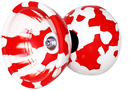 Juggle Dream Jester Diabolo con Rodamiente de Bolas Pro Conjunto + Palos de Fibra, Cuerda & Diabolos Bolsa de Viajo (Rojo/Blanco + Palos Negros)