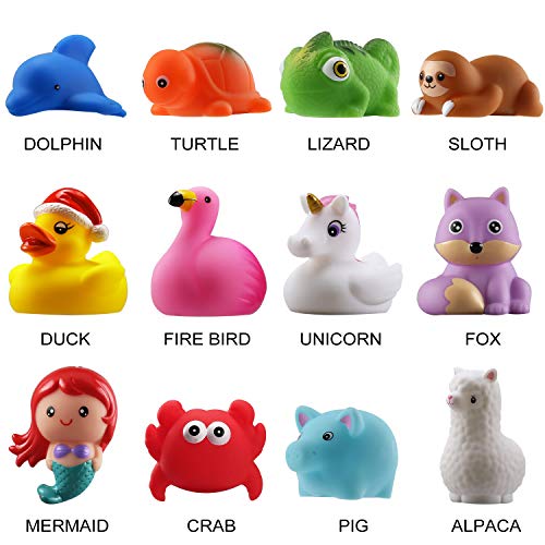 Juguete de Baño Laxdacee, Pack de 12 Animales con Luz, Juguetes de Goma para el Baño con Parpadeo Automático, Juego de Baño y Ducha y de Fiesta en la Piscina, Juguete de Agua para Niños Niñas y Bebés