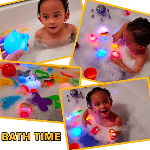 Juguete de Baño Laxdacee, Pack de 12 Animales con Luz, Juguetes de Goma para el Baño con Parpadeo Automático, Juego de Baño y Ducha y de Fiesta en la Piscina, Juguete de Agua para Niños Niñas y Bebés