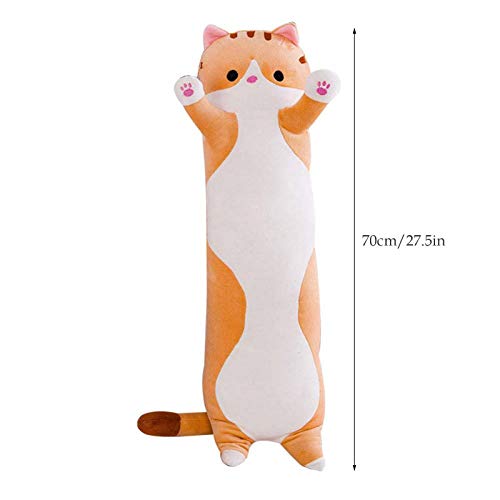 Juguete de Felpa súper Suave, de algodón Largo, Lindo Gato, muñeco de Peluche, Suave, Relleno, Almohada para Dormir, cómodo Gatito, Almohada Larga, Juguete, Regalo para niños, Novia, marrón/Gris