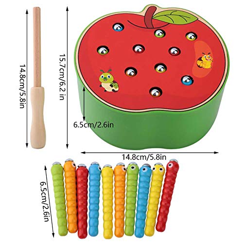 Juguete de madera magnético de gusano de captura, juguete de juego de gusano de captura de madera Juguete de madera magnético para niña y niño de 3 años(Rastreador de manzanas)