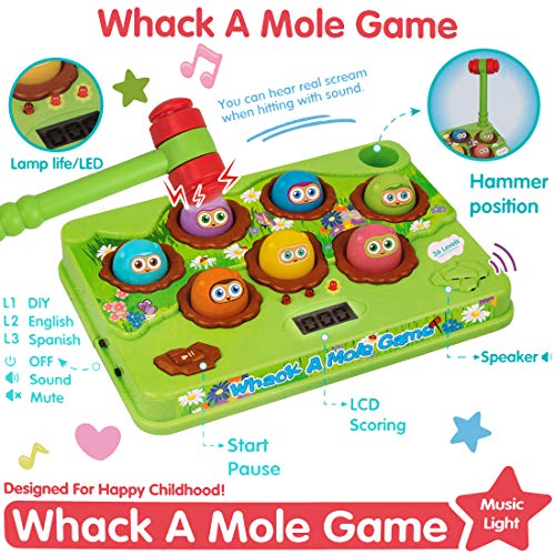 Juguete de Martillo, Whack The Mole Juegos Juguete, Juego Educativo de Desarrollo, Juego de Arcade electrónico con Martillo Juguetes para Golpear con Sonidos Luces Juguetes para niños Niña (A)