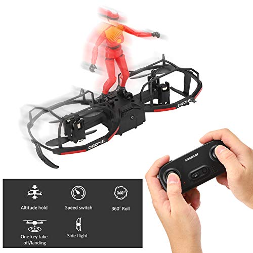 Juguete RC Drone Multifunción, 2 Ejes RC Stunt Paraglider Drone Altitude Hold Mode Drone Quadcopter(Rojo)