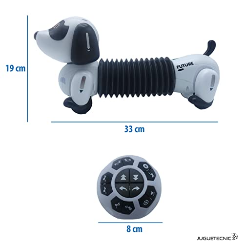 JUGUETECNIC │ Perro Salchicha Robótico Teledirigido para niños │ Sensores para interactuar y programable │ ¡Sigue el Mando allá Donde Vaya! │ Batería y Cable Cargador USB │ Mascota Realista