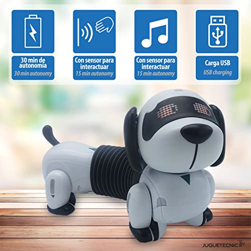 JUGUETECNIC │ Perro Salchicha Robótico Teledirigido para niños │ Sensores para interactuar y programable │ ¡Sigue el Mando allá Donde Vaya! │ Batería y Cable Cargador USB │ Mascota Realista