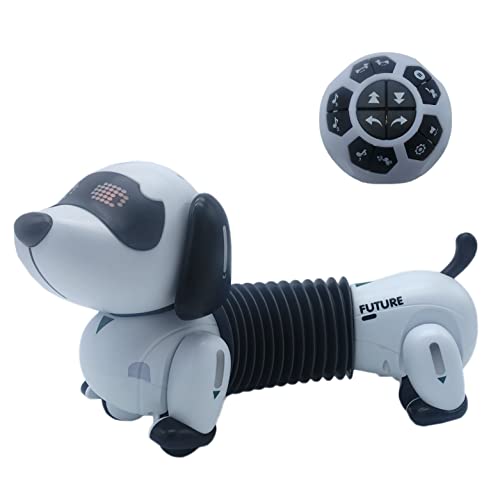 JUGUETECNIC │ Perro Salchicha Robótico Teledirigido para niños │ Sensores para interactuar y programable │ ¡Sigue el Mando allá Donde Vaya! │ Batería y Cable Cargador USB │ Mascota Realista