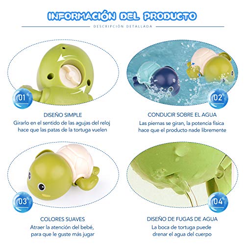 Juguetes de Baño para Bebés, INPHER Juguetes Bañera Ducha con 2 Tortugas para Niños de 1-5 Años, Educación Temprana de Animales, Divertidos Hora de Ducha,, Cumpleaños para Niños