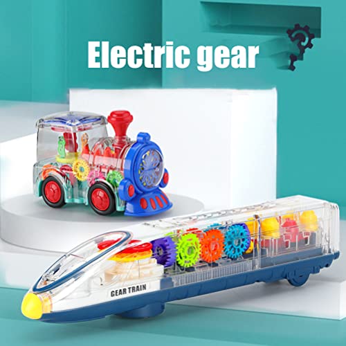 Juguetes de tren de engranajes eléctricos, luz intermitente y juguete de tren de música, juguete de aprendizaje mecánico giratorio universal con pilas, regalos para niños