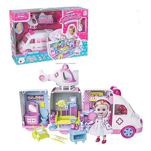 JUINSA- Ambulancia 27 CM con Muchos Accesorios Incluye Mini MUÑECA Y HELICOPTERO, Multicolor (130182)