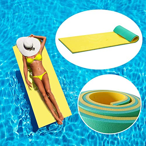 Junean Alfombrilla de agua flotante, colchoneta flotante de espuma XPE de 2-capas resistente al desgarro, isla flotante enrollable, manta flotante de piscina para piscina, lago, océano, barco