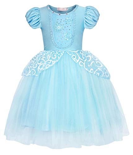 Jurebecia Cenicienta Princesa Dress Traje de Fiesta de Lujo Vestido Fiesta de Cumpleaños Outfits Halloween Princesa Niñas Ropa 11-12 Años Azul