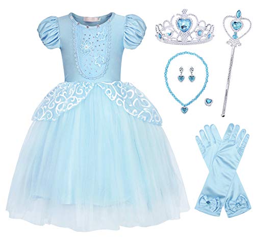 Jurebecia Cenicienta Princesa Dress Traje de Fiesta de Lujo Vestido Fiesta de Cumpleaños Outfits Halloween Princesa Niñas Ropa 11-12 Años Azul