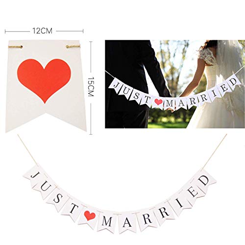 Just Married Wedding Banner Bunting Photo Booth Props Garland Decoración de la Ducha Nupcial con Mr and Mrs Chair Signs