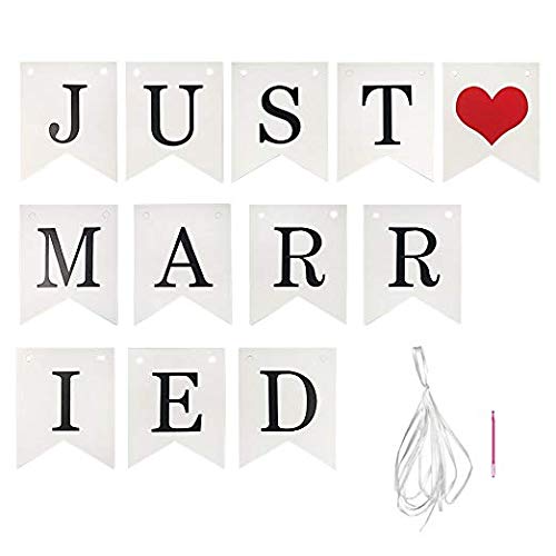 Just Married Wedding Banner Bunting Photo Booth Props Garland Decoración de la Ducha Nupcial con Mr and Mrs Chair Signs