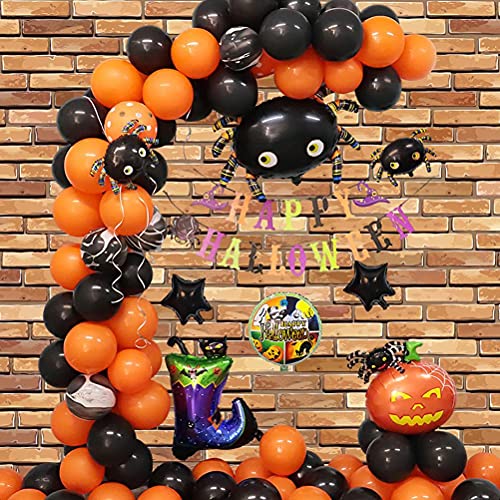 JustPe Kit de guirnaldas, 90 Globos de Arco, Globos de Latex para Fiestas de Halloween Decoracion Accesorios Calabaza Araña Globo de látex Muy Adecuado Decoracion Fiesta Halloween, Negros y Naranja