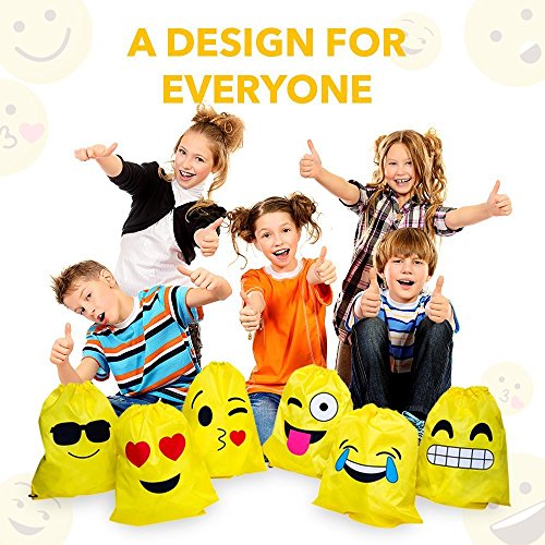 JZK 12pcs Encantador Emoji cordón Dibujos Animados Mochila Bolsas PE para cumpleaños niños y Adultos la Fiesta favorece la Bolsa, Rellenos Bolsas Fiesta