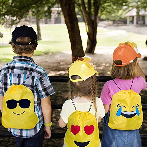 JZK 12pcs Encantador Emoji cordón Dibujos Animados Mochila Bolsas PE para cumpleaños niños y Adultos la Fiesta favorece la Bolsa, Rellenos Bolsas Fiesta