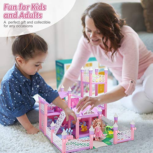 KAINSY Casa de Muñecas,224PCS Casa de Muñecas para Niñas con Accesorios y mobiliario Muñecas, 3 Pisos