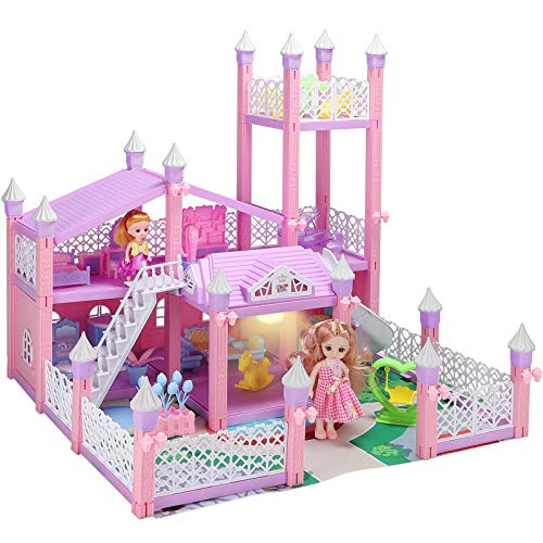 KAINSY Casa de Muñecas,224PCS Casa de Muñecas para Niñas con Accesorios y mobiliario Muñecas, 3 Pisos