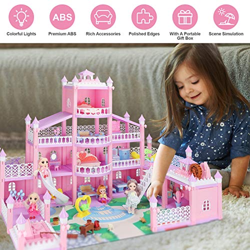 KAINSY Casa de Muñecas,344PCS Casa de Muñecas para Niñas con Accesorios y mobiliario Muñecas, 4 Pisos