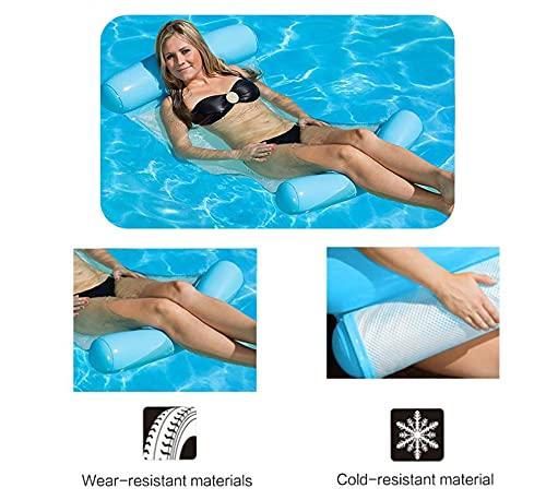 Kaishuai Hamaca Flotante,4 En 1Hamaca Inflable Tumbona Plegable Colchoneta Hinchable Flotador Piscina Playa para Adultos Tumbonas Hamaca de Agua (Azul claro )