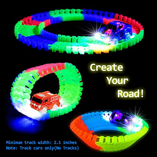 KaliningEU Magic Car (4 Pack) Light Up Track Race Car Toy, 5 Led Lights Coche de Carreras y School Bus y Police Cars y Coche de Bomberos Compatible con Pistas Magic Tracks