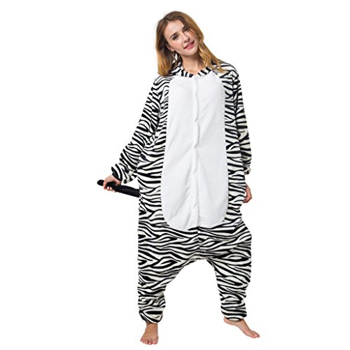 Katara 1744 - Kigurumi Pijamas Disfraz de Animal - Traje de Noche con Capucha - Adultos Unisexo - Cebra, L