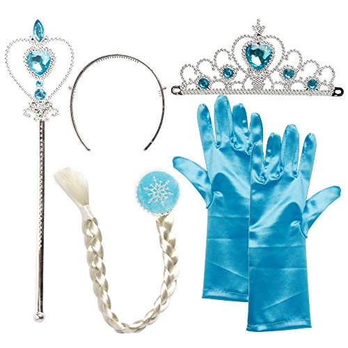 Katara- Disney Frozen Eiskönigin Disfraz de Princesa Set de Guantes Tiara Varita Mágica Niñas 2-9 Años, Color azul/trenza dorada (1098)