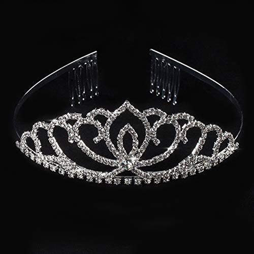 Katara Tiara de Princesa con Diamantes de Imitación de Plata para Novia y Dama de Honor - Corona Modelo #4 (1738)