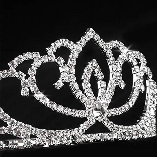 Katara Tiara de Princesa con Diamantes de Imitación de Plata para Novia y Dama de Honor - Corona Modelo #4 (1738)