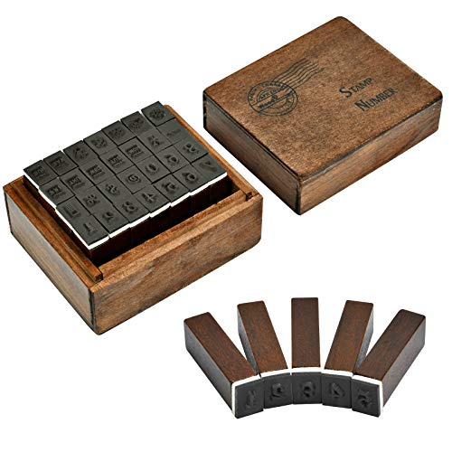 KATELUO 28 Piezas Sellos de Letras Madera, Juego de Sellos Letras, Sellos de Goma Alfabeto, Sellos de Letras y Números y Símbolos, con Caja de Almacenamiento, Ideale para Manualidades,Bricolaje