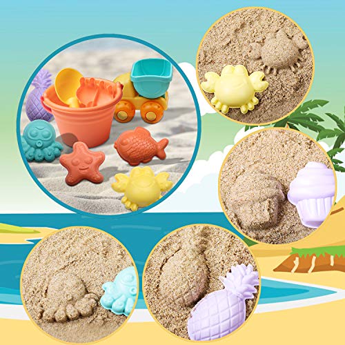 KATELUO Juguete de Playa Niños, 17 Piezas Bucket Castle etc Moldes Conjunto de Juguetes para la Playa, Juguetes de Nieve, Piscina Juguete de Playa, Niños Material plastico Blando Juguete