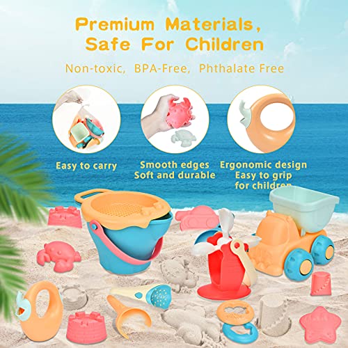 KATELUO Juguetes de Playa para Niños, Juguetes de Playa, Juguetes de Playa para Bebes, 20PCS Conjunto de Juguetes para la Playa con Bolsas de Red, Juego de Juguetes de Playa y Arena Juguetes acuáticos