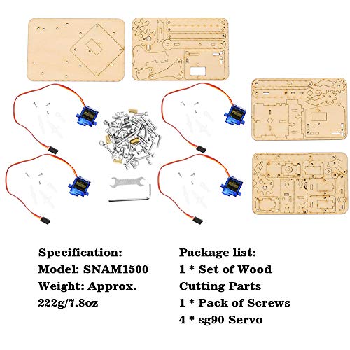 KEENSO Kit de brazo robótico, Raspberry Pi SNAM1500 4 DOF Brazo mecánico robótico de madera sg90 Servo para Arduino DIY Brazo robot