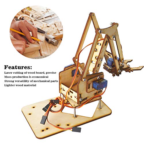 KEENSO Kit de brazo robótico, Raspberry Pi SNAM1500 4 DOF Brazo mecánico robótico de madera sg90 Servo para Arduino DIY Brazo robot