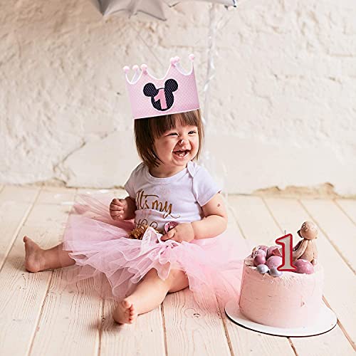 Kembilove Corona Primer Cumpleaños – Coronas Infantiles para niños y niñas cómodas y suaves para la Piel – Fiesta de cumpleaños Smash Cake Minnie – Regalos Personalizados