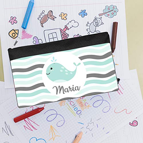 Kembilove - Estuche Infantil Personalizado – Estuches Personalizados con el Nombre del Niño o Niña – Estuche Vuelta al Cole – Estuche personalizado (Ballena)