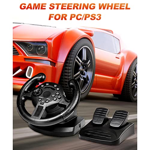 KESOTO Juego de Conducción Racing Volante + Pedales de Freno Vibración USB para PS3 / PC