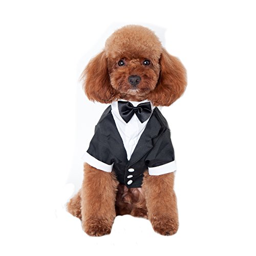 Keysui Mascotas Elegante Fiesta Formal Traje Ropa Partido Smoking para Perros Abrigos (Negro, M)