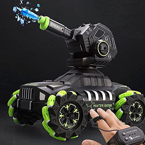 KGUANG Tanque RC todoterreno 4WD, bomba de agua de inducción de gestos apuntando y lanzando 2.4G Control remoto Batería de automóvil blindado × 2 Música ligera Batalla eléctrica Juguete para niños Reg