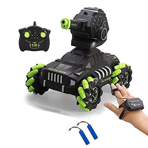 KGUANG Tanque RC todoterreno 4WD, bomba de agua de inducción de gestos apuntando y lanzando 2.4G Control remoto Batería de automóvil blindado × 2 Música ligera Batalla eléctrica Juguete para niños Reg