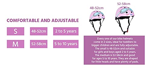 KIDDIMOTO Casco Bicicleta Completamente Ajustabl - Bici Casco para Infantil y Niños para Patinete, Ciclismo, Scooter, Bicicleta de Equilibrio y Monopatin - Gafas Rosadas - S (48-53cm)