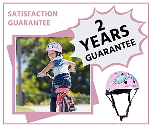 KIDDIMOTO Casco Bicicleta Completamente Ajustabl - Bici Casco para Infantil y Niños para Patinete, Ciclismo, Scooter, Bicicleta de Equilibrio y Monopatin - Gafas Rosadas - S (48-53cm)