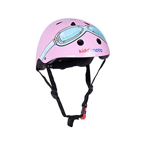 KIDDIMOTO Casco Bicicleta Completamente Ajustabl - Bici Casco para Infantil y Niños para Patinete, Ciclismo, Scooter, Bicicleta de Equilibrio y Monopatin - Gafas Rosadas - S (48-53cm)