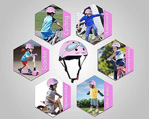 KIDDIMOTO Casco Bicicleta Completamente Ajustabl - Bici Casco para Infantil y Niños para Patinete, Ciclismo, Scooter, Bicicleta de Equilibrio y Monopatin - Gafas Rosadas - S (48-53cm)