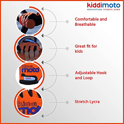 Kiddimoto Guantes de Ciclismo sin Dedos para Infantil (niñas y niños) - Bicicleta, MTB, BMX, Carretera, Montaña - Naranja - Talla: M (5-8 años)