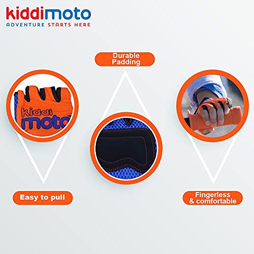 Kiddimoto Guantes de Ciclismo sin Dedos para Infantil (niñas y niños) - Bicicleta, MTB, BMX, Carretera, Montaña - Naranja - Talla: M (5-8 años)