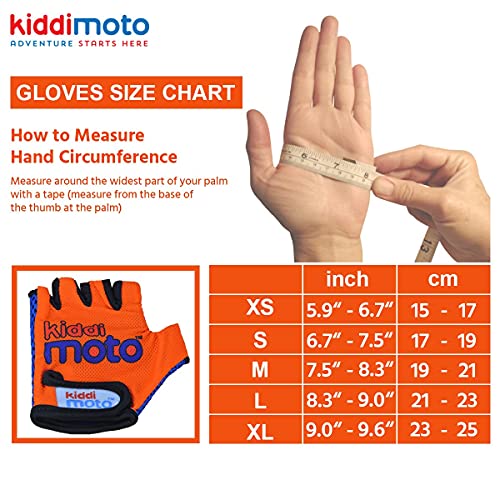 Kiddimoto Guantes de Ciclismo sin Dedos para Infantil (niñas y niños) - Bicicleta, MTB, BMX, Carretera, Montaña - Naranja - Talla: M (5-8 años)