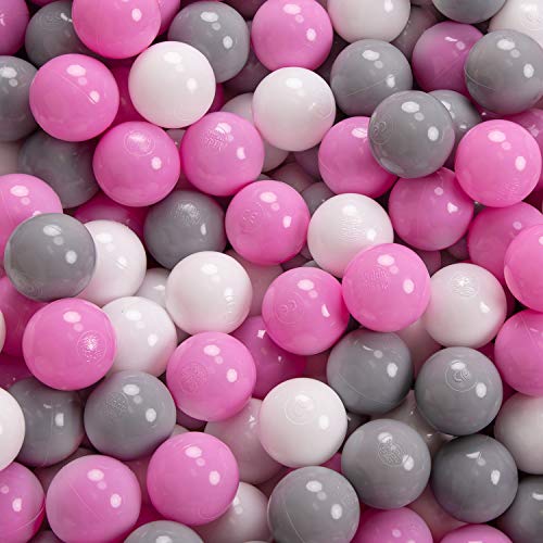 KiddyMoon 100 ∅ 7Cm Bolas Colores De Plástico para Piscina Certificadas para Niños, Gris/Blanco/Rosa